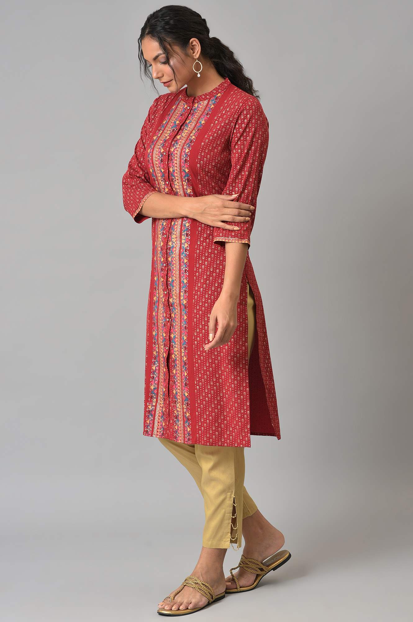 W for Woman Red Placement Print Festive kurta