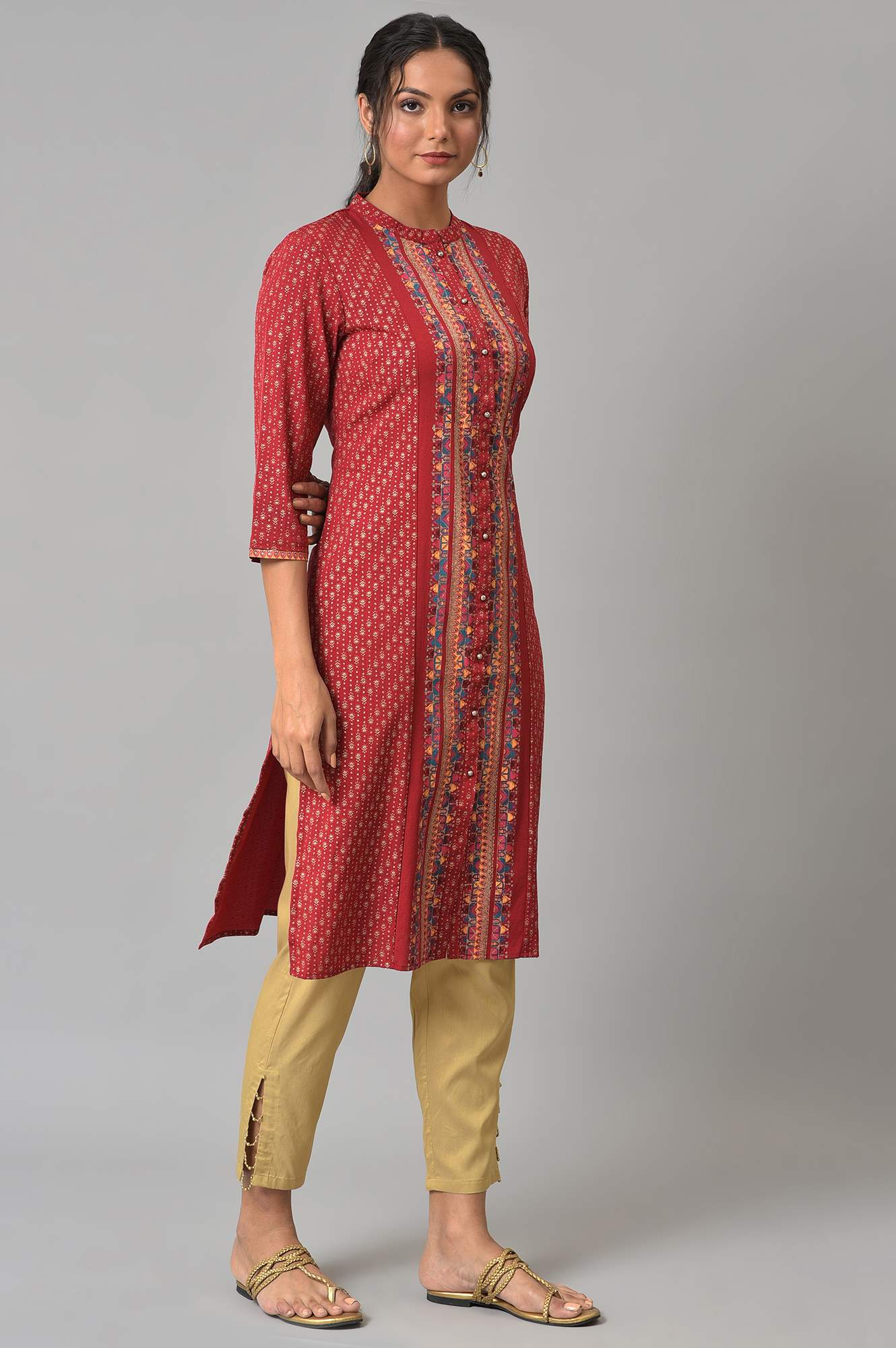 W for Woman Red Placement Print Festive kurta
