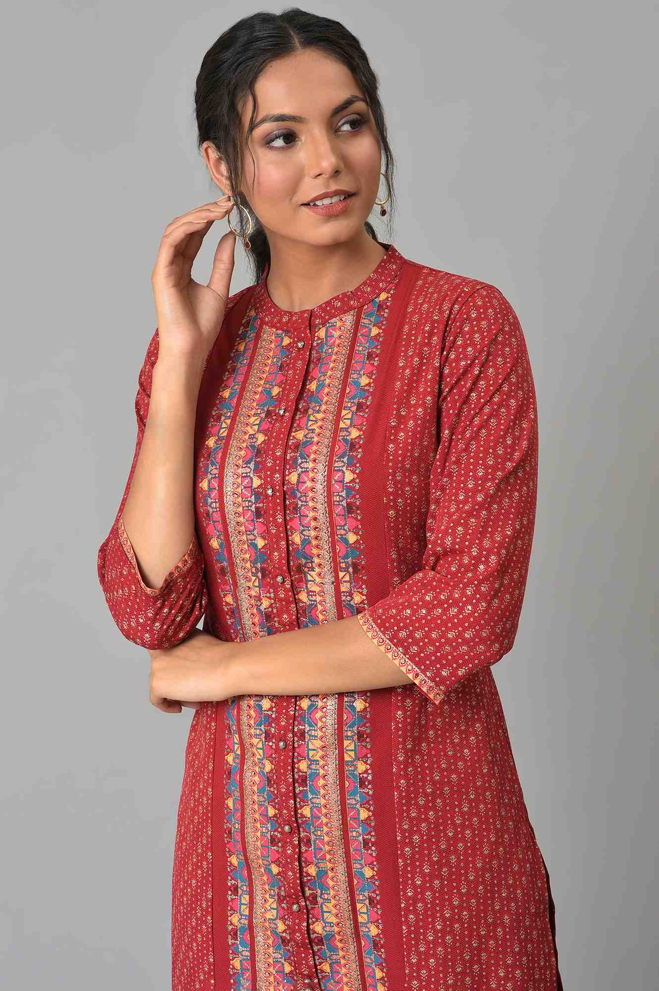 W for Woman Red Placement Print Festive kurta