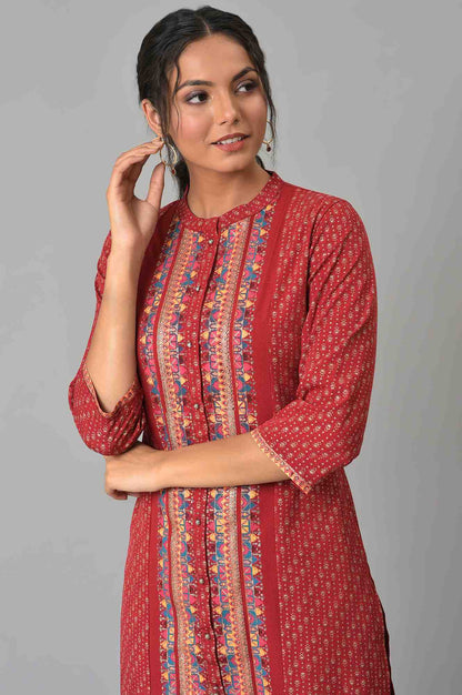 W for Woman Red Placement Print Festive kurta