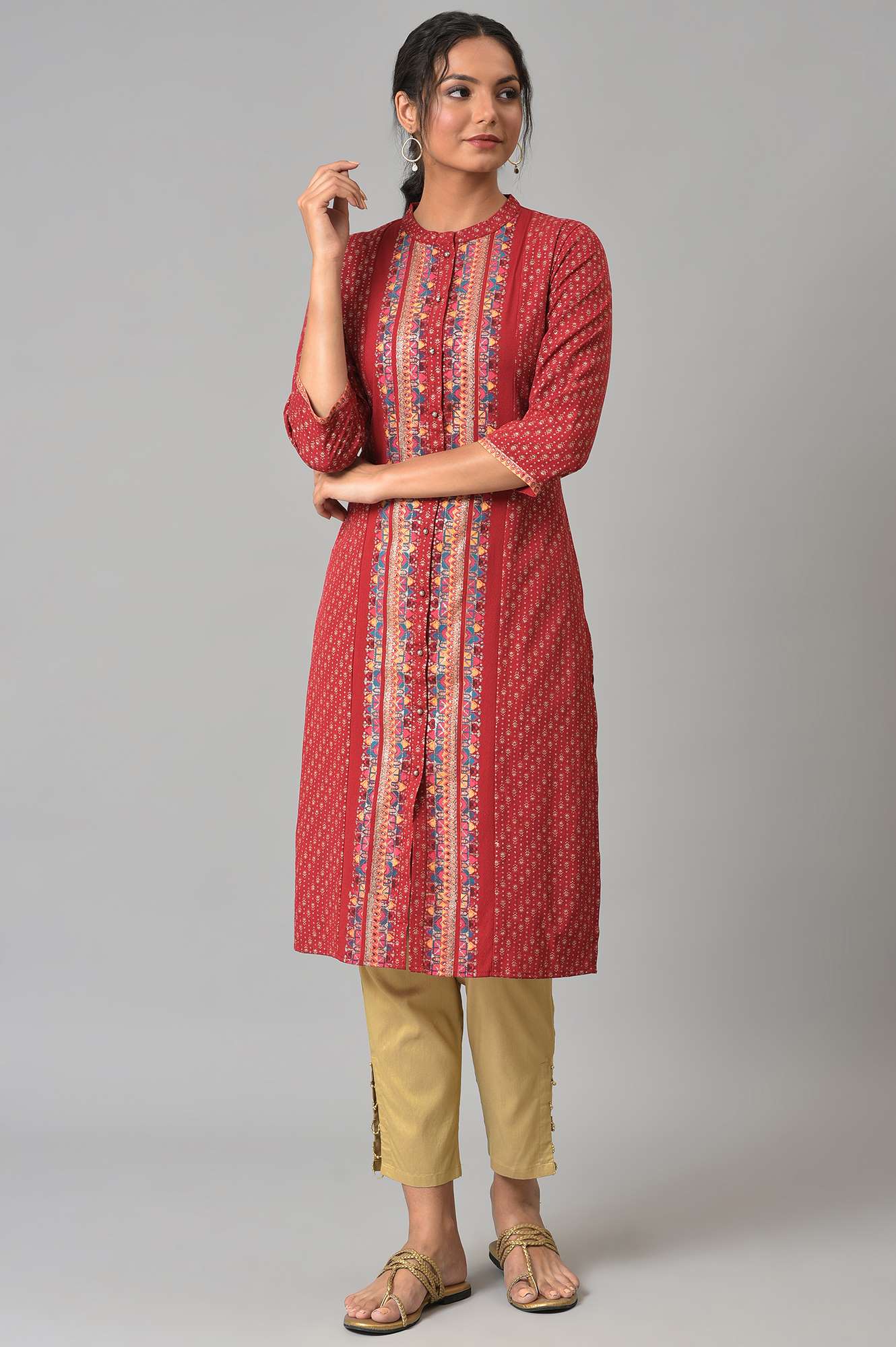 W for Woman Red Placement Print Festive kurta