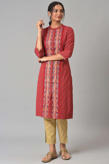 W for Woman Red Placement Print Festive kurta