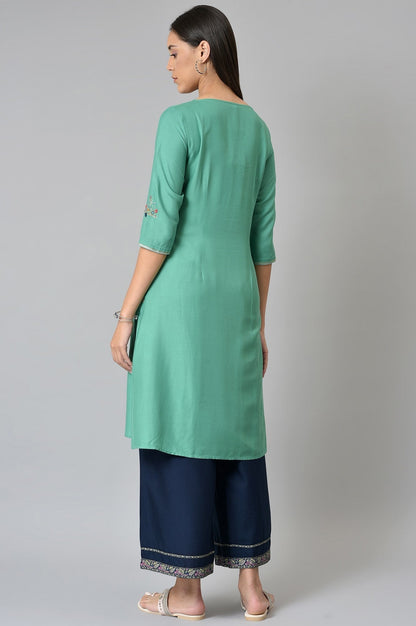 W for Woman Green Placement Print Festive kurta