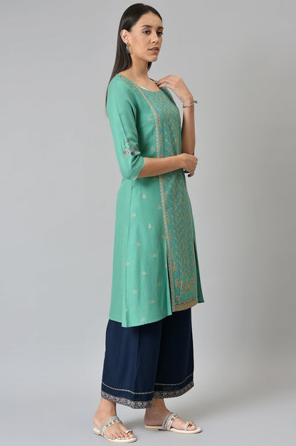 W for Woman Green Placement Print Festive kurta