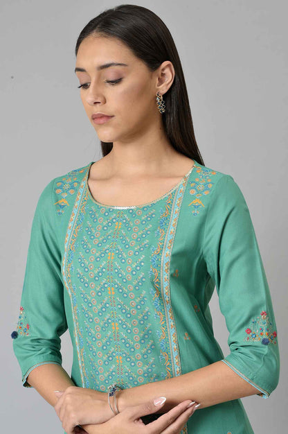W for Woman Green Placement Print Festive kurta