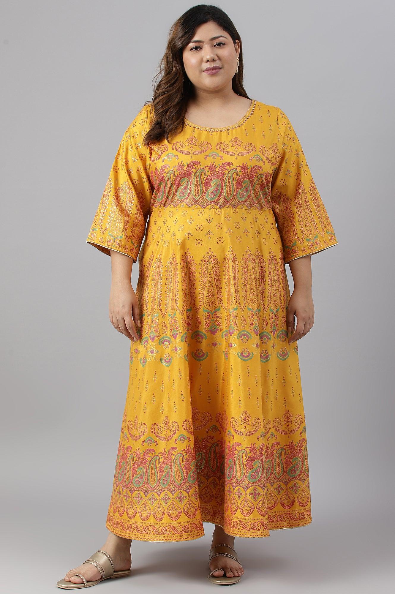 W for Woman Plus Size Murtard Indie Dress With Embellished Neckline