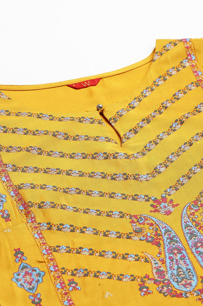W for Woman Mustard Glitter Printed Shantung kurta
