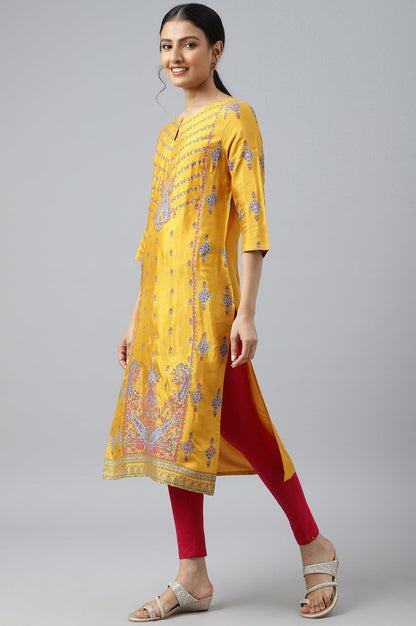 W for Woman Mustard Glitter Printed Shantung kurta