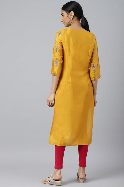 W for Woman Mustard Glitter Printed Shantung kurta