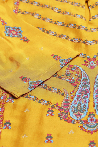 W for Woman Mustard Glitter Printed Shantung kurta