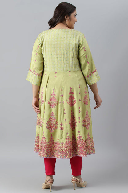 W for Woman Green Floral Printed And Embellished Festive Plus Size kurta
