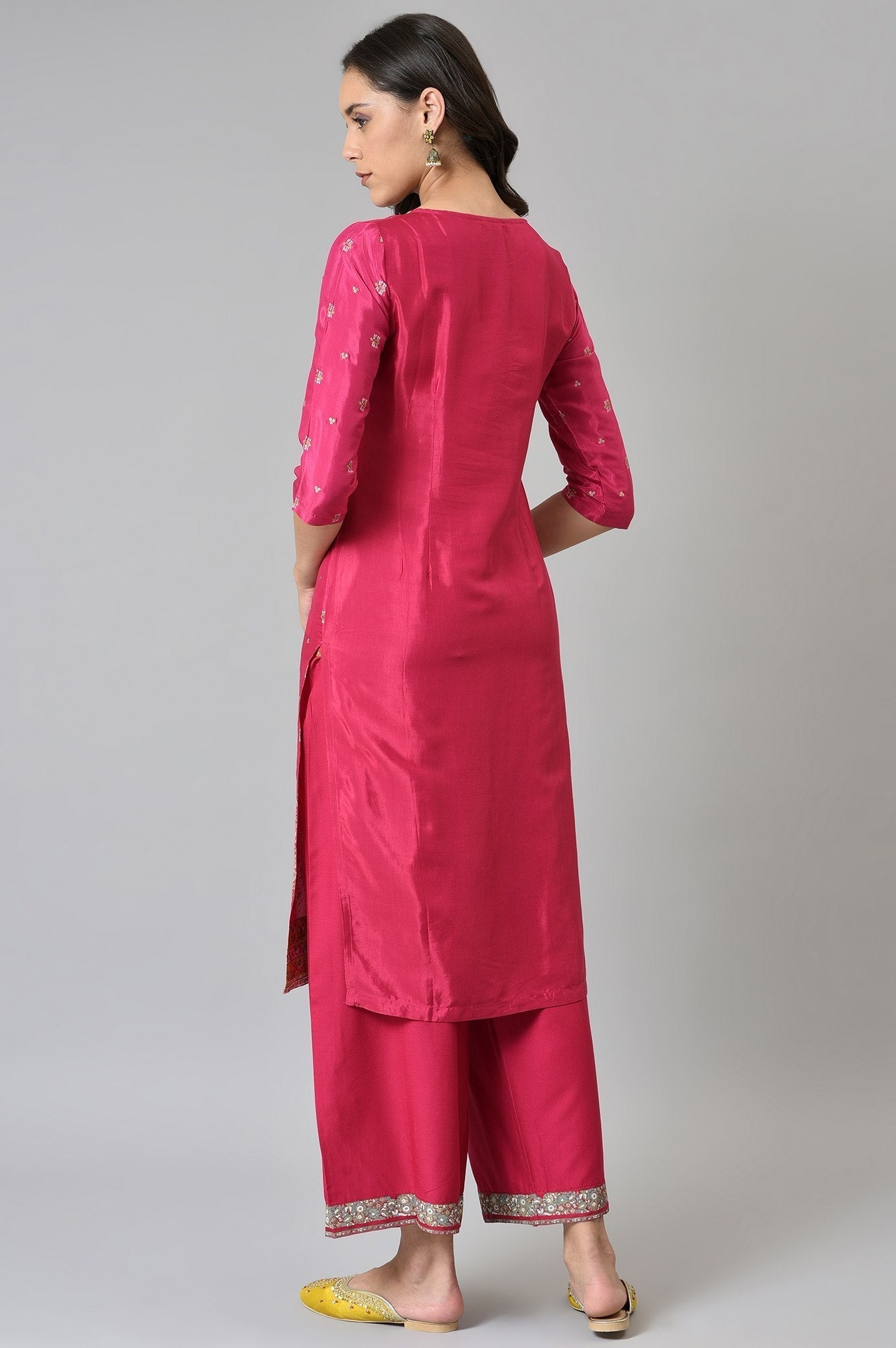W for Woman Dark Pink Glitter Placement Print kurta