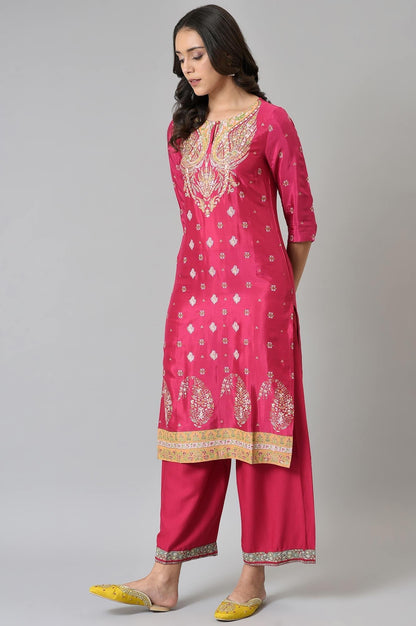 W for Woman Dark Pink Glitter Placement Print kurta