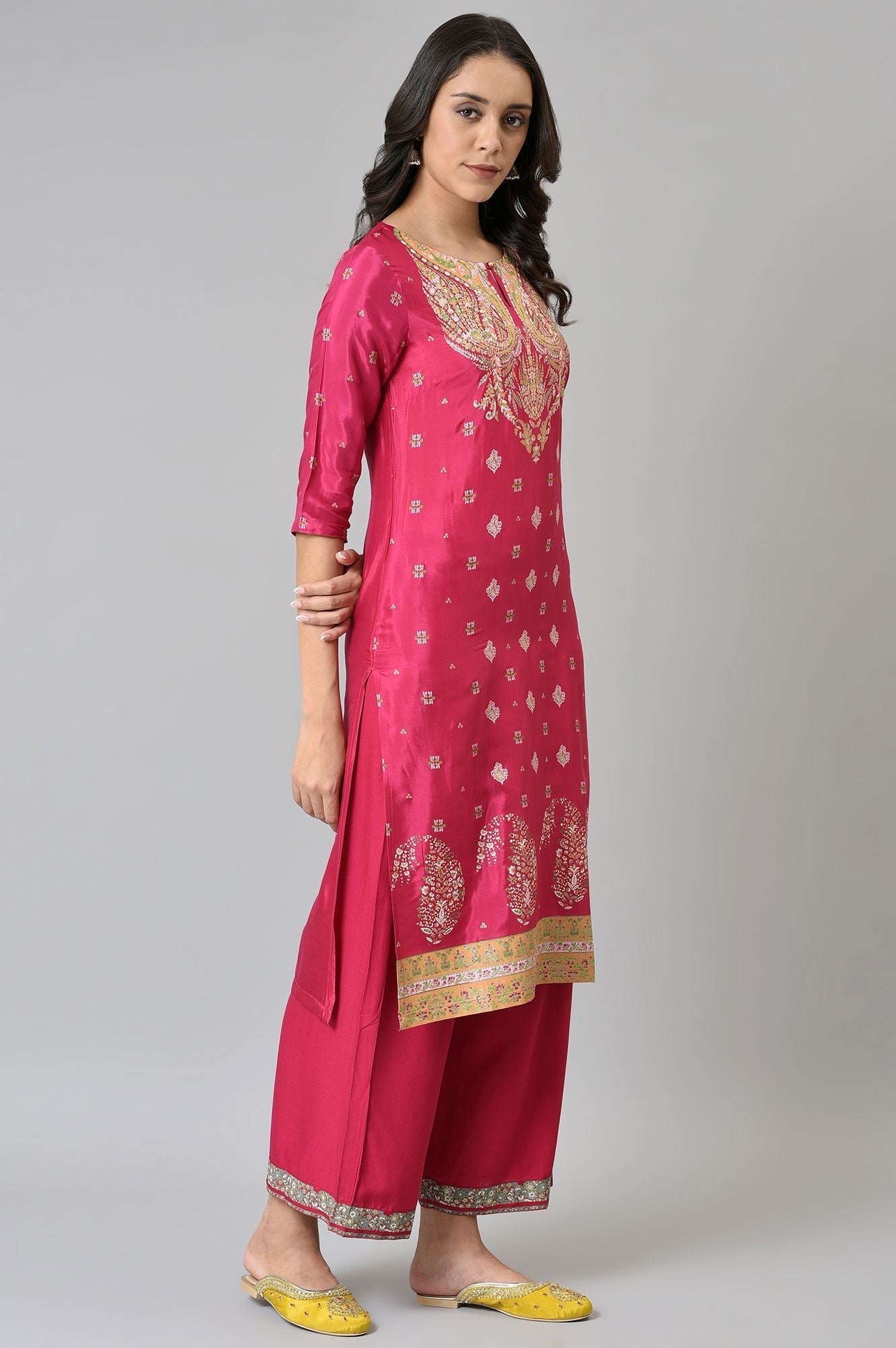 W for Woman Dark Pink Glitter Placement Print kurta