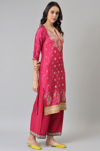 W for Woman Dark Pink Glitter Placement Print kurta