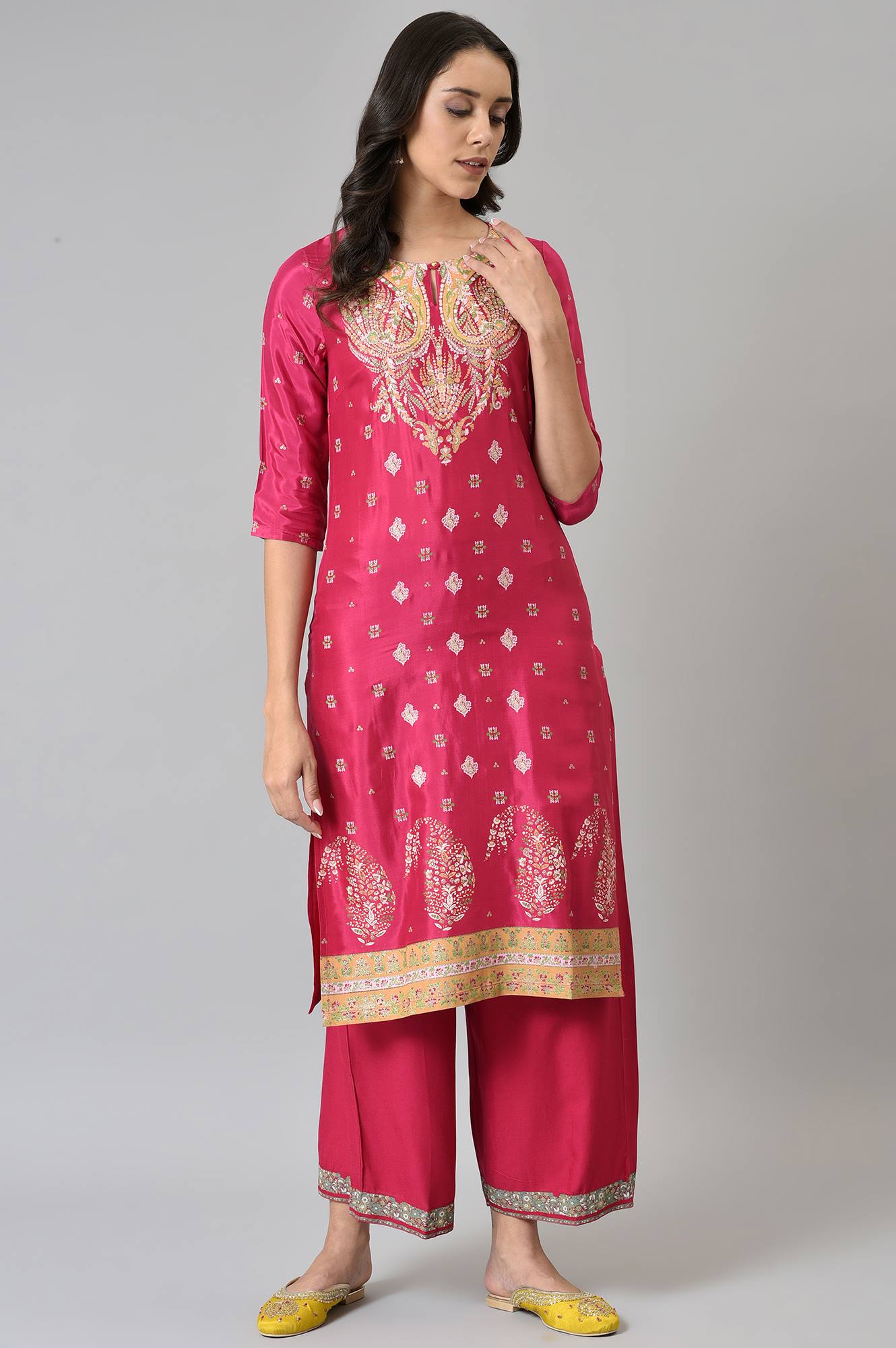 W for Woman Dark Pink Glitter Placement Print kurta