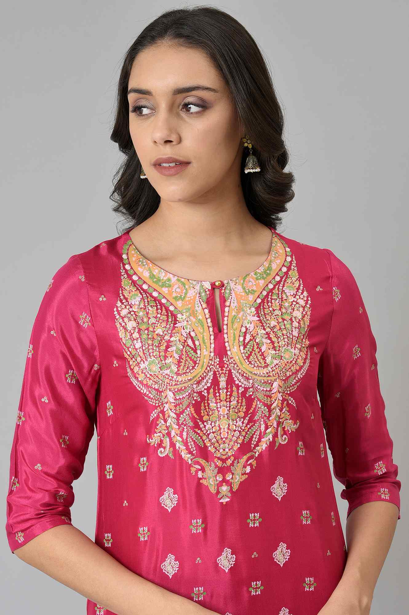 W for Woman Dark Pink Glitter Placement Print kurta