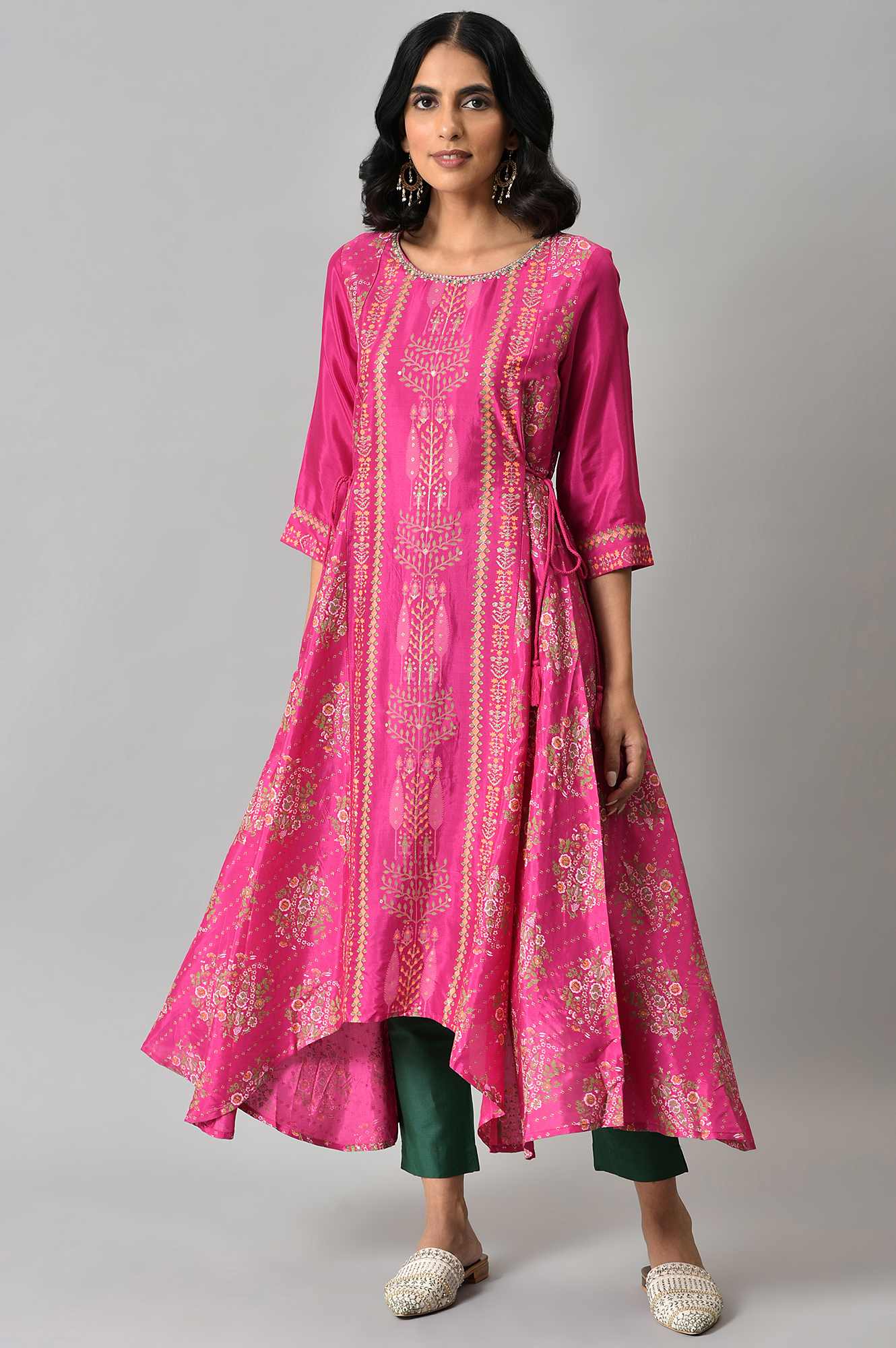 W for Woman Pink Flared Paisley Print kurta