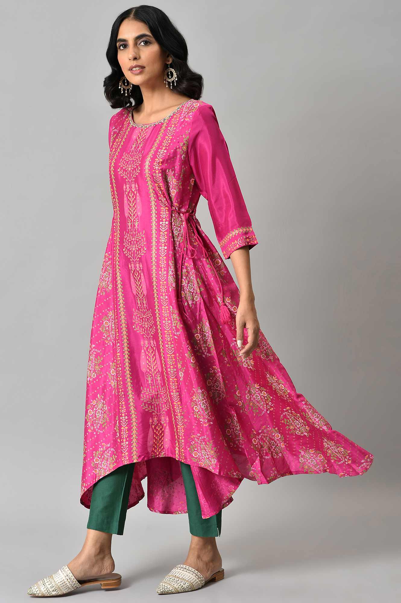 W for Woman Pink Flared Paisley Print kurta