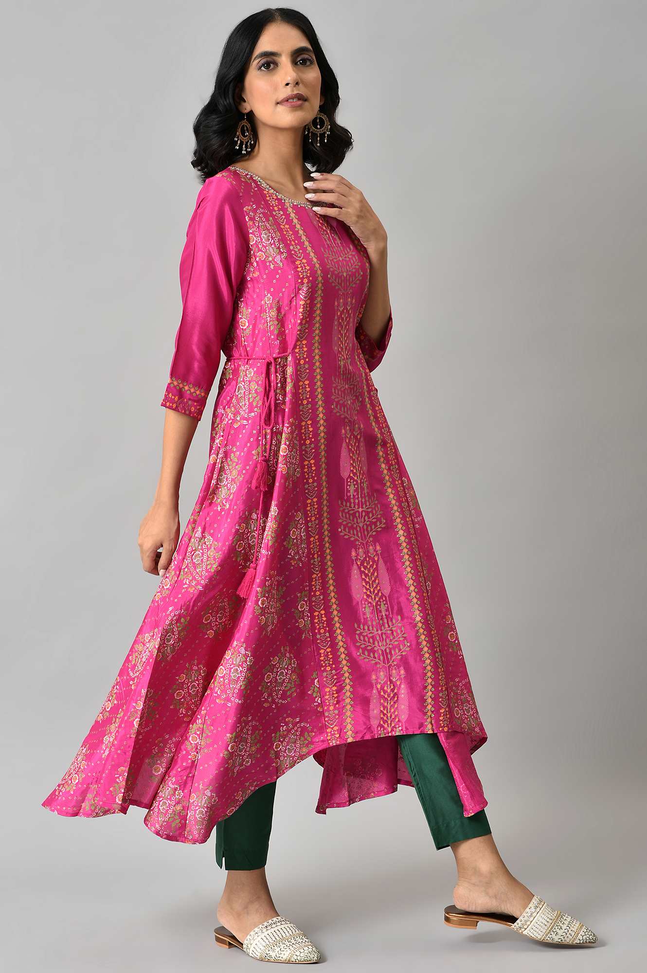 W for Woman Pink Flared Paisley Print kurta