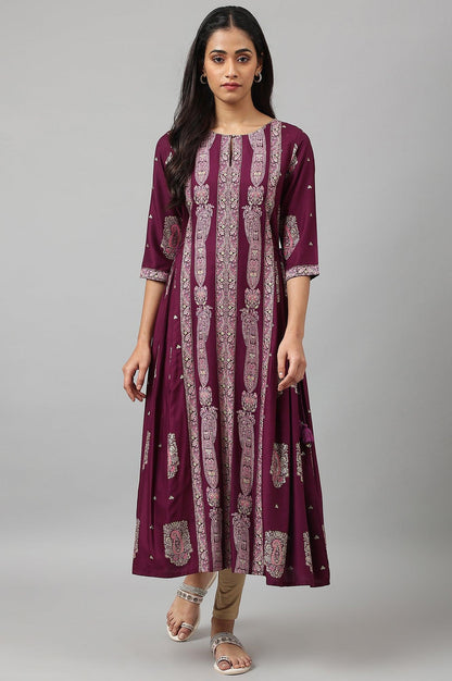 W for Woman Purple Paisley Print kurta With Sequin Highlighting