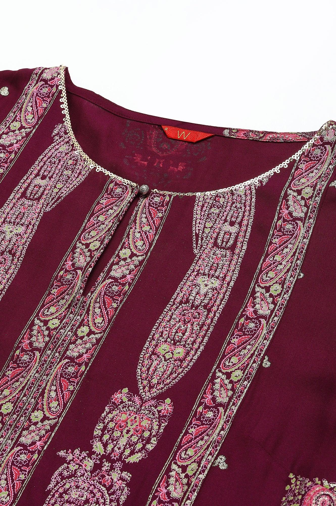 W for Woman Purple Paisley Print kurta With Sequin Highlighting