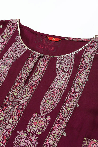 W for Woman Purple Paisley Print kurta With Sequin Highlighting
