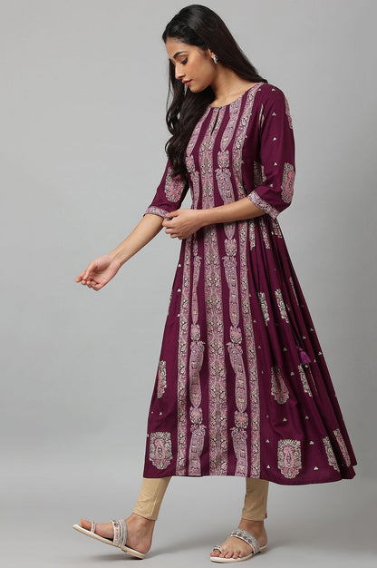 W for Woman Purple Paisley Print kurta With Sequin Highlighting