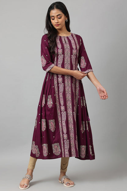 W for Woman Purple Paisley Print kurta With Sequin Highlighting