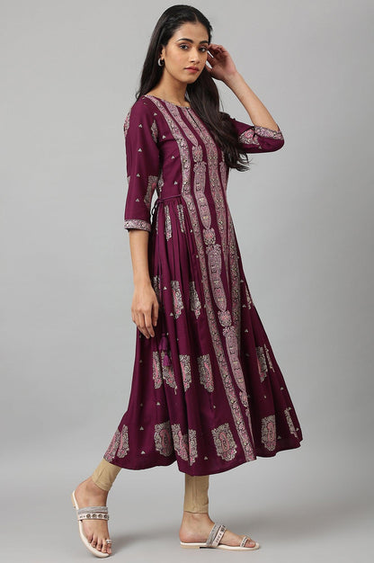 W for Woman Purple Paisley Print kurta With Sequin Highlighting