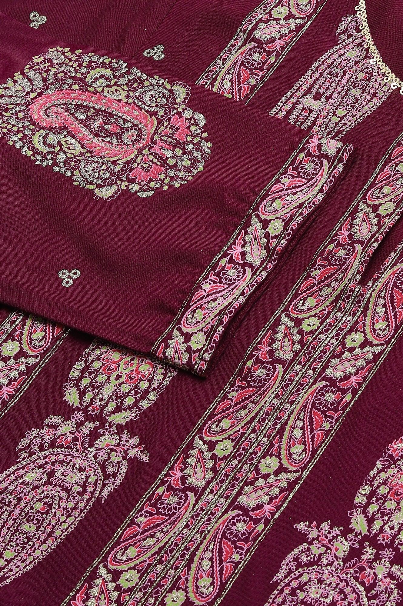 W for Woman Purple Paisley Print kurta With Sequin Highlighting