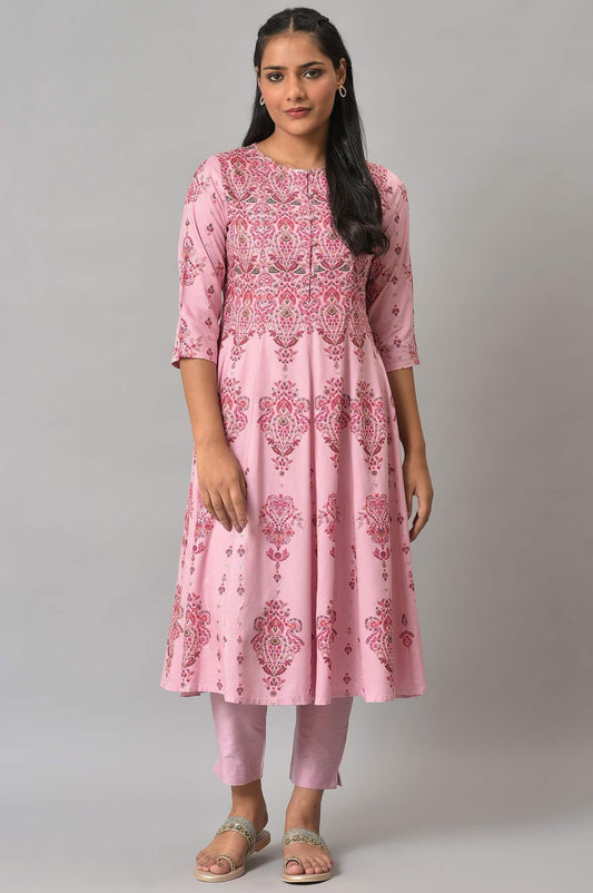 W for Woman Pink Floral Print kurta With Sequins