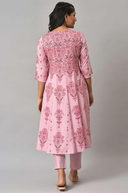 W for Woman Pink Floral Print kurta With Sequins