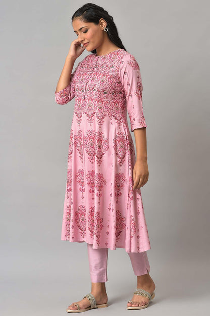 W for Woman Pink Floral Print kurta With Sequins