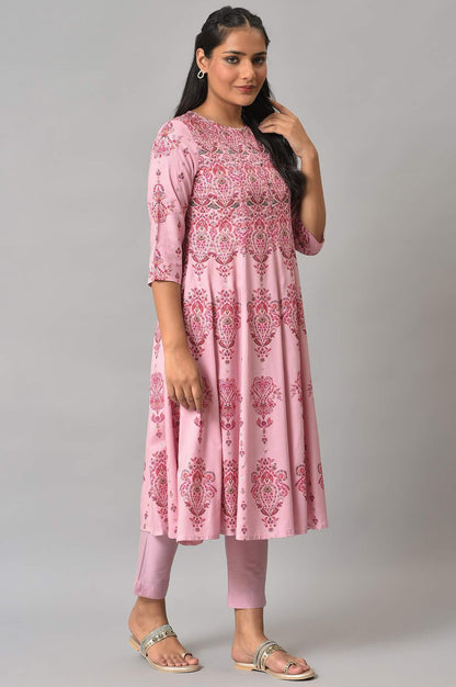 W for Woman Pink Floral Print kurta With Sequins