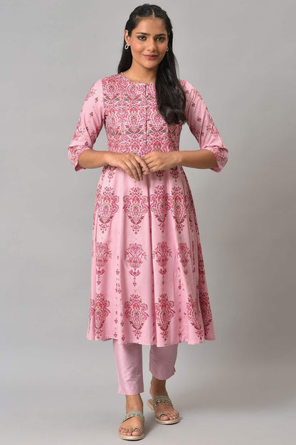 W for Woman Pink Floral Print kurta With Sequins