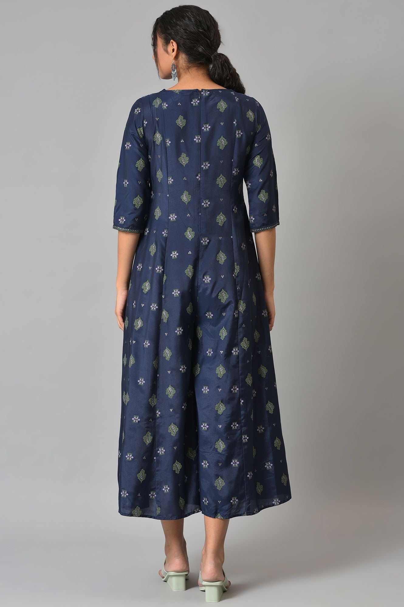 W for Woman Navy Bue Mock Layered Kimono Jumpsuit