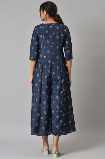 W for Woman Navy Bue Mock Layered Kimono Jumpsuit