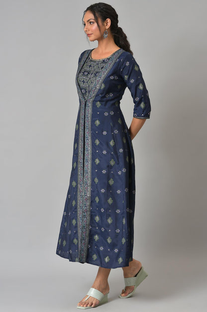 W for Woman Navy Bue Mock Layered Kimono Jumpsuit