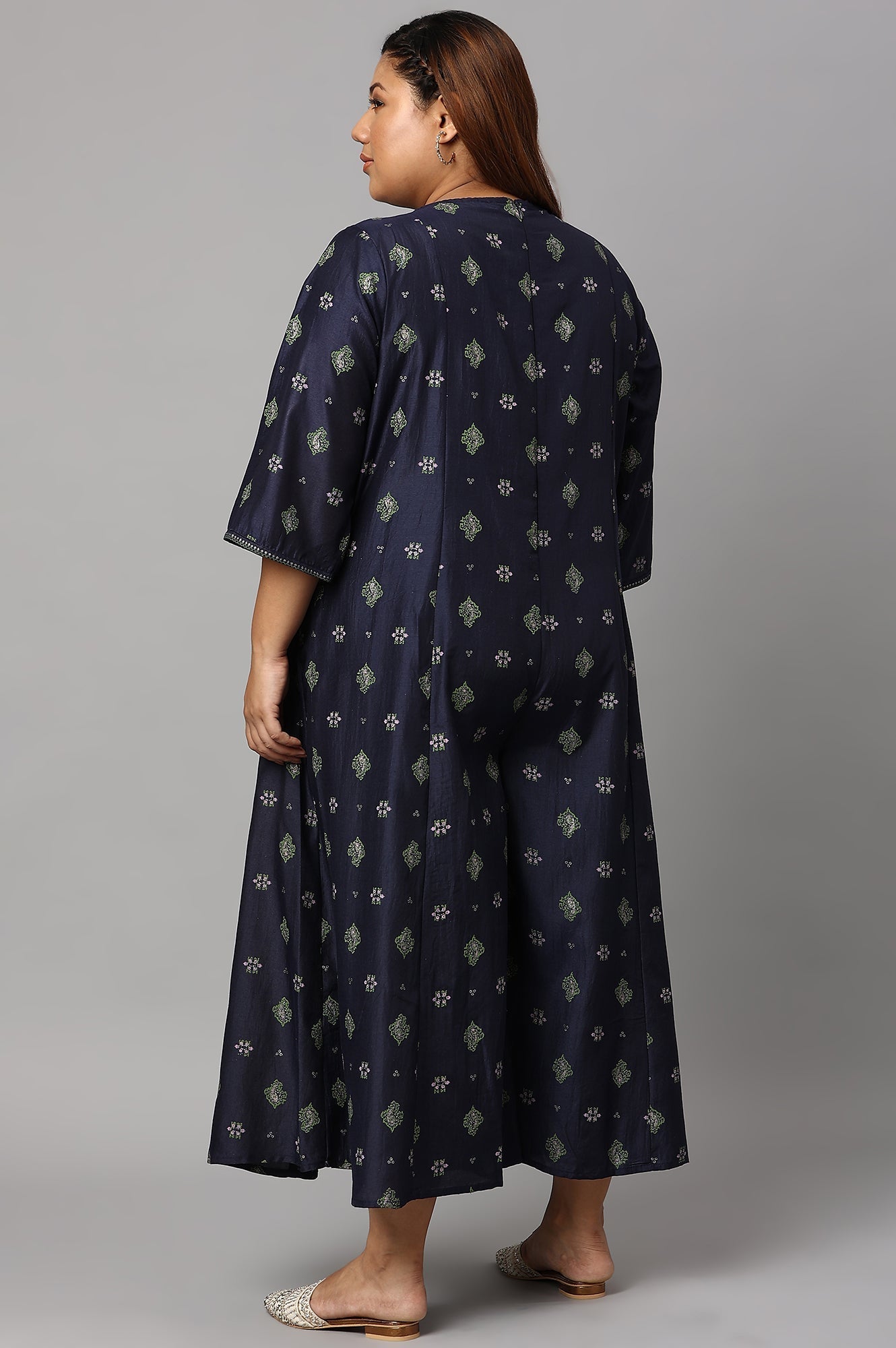 W for Woman Navy Bue Mock Layered Kimono Plus Size Jumpsuit