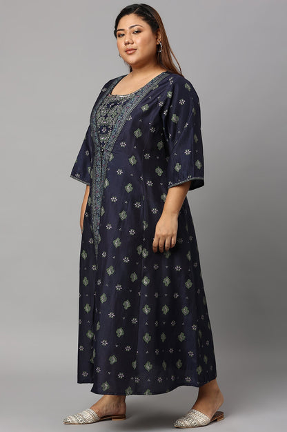 W for Woman Navy Bue Mock Layered Kimono Plus Size Jumpsuit