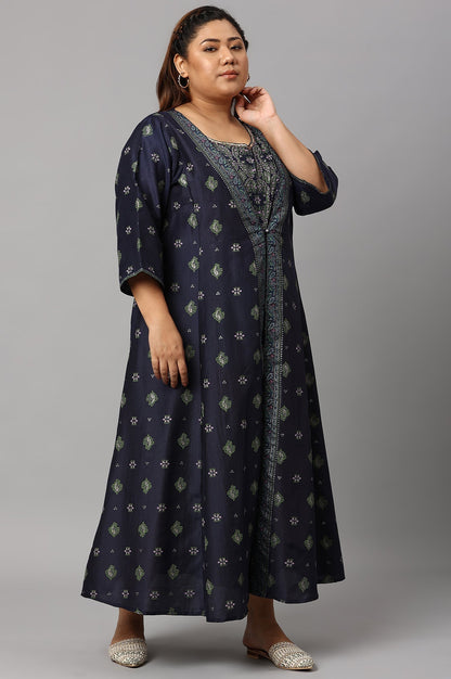 W for Woman Navy Bue Mock Layered Kimono Plus Size Jumpsuit