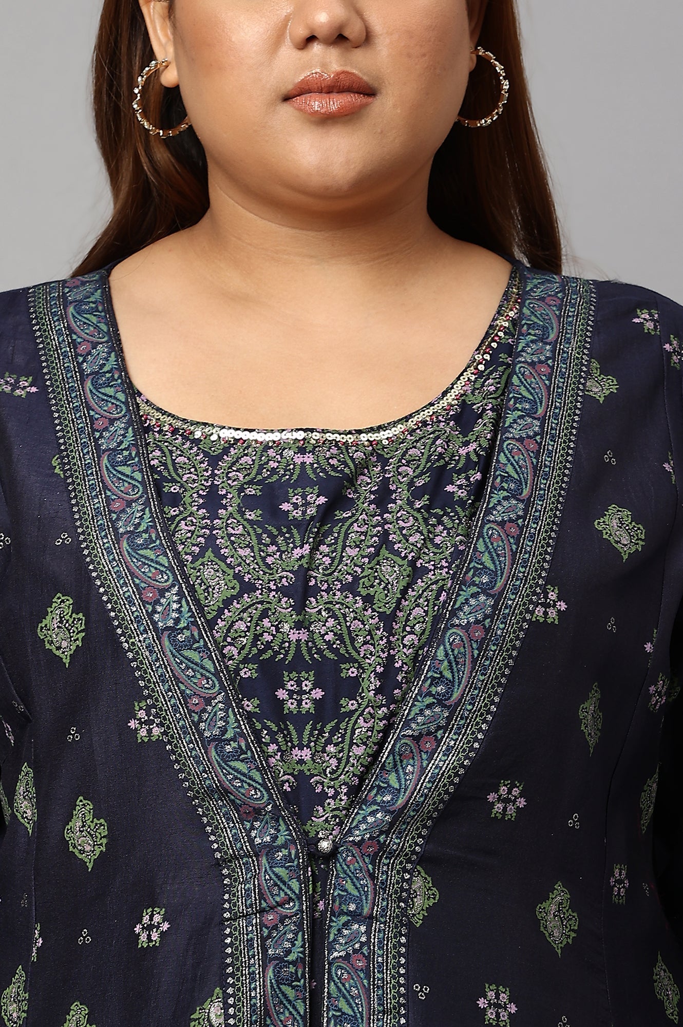 W for Woman Navy Bue Mock Layered Kimono Plus Size Jumpsuit
