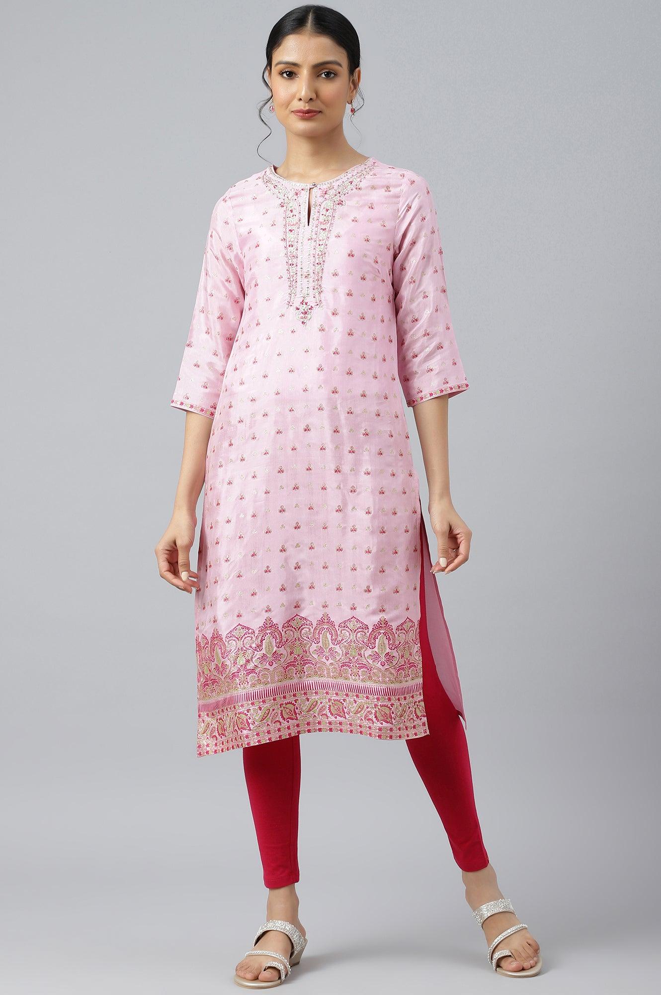 W for Woman Cameo Pink Floral Printed And Embroidered kurta