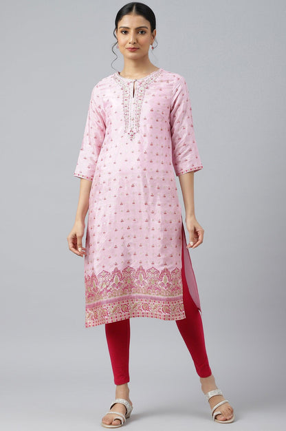 W for Woman Cameo Pink Floral Printed And Embroidered kurta