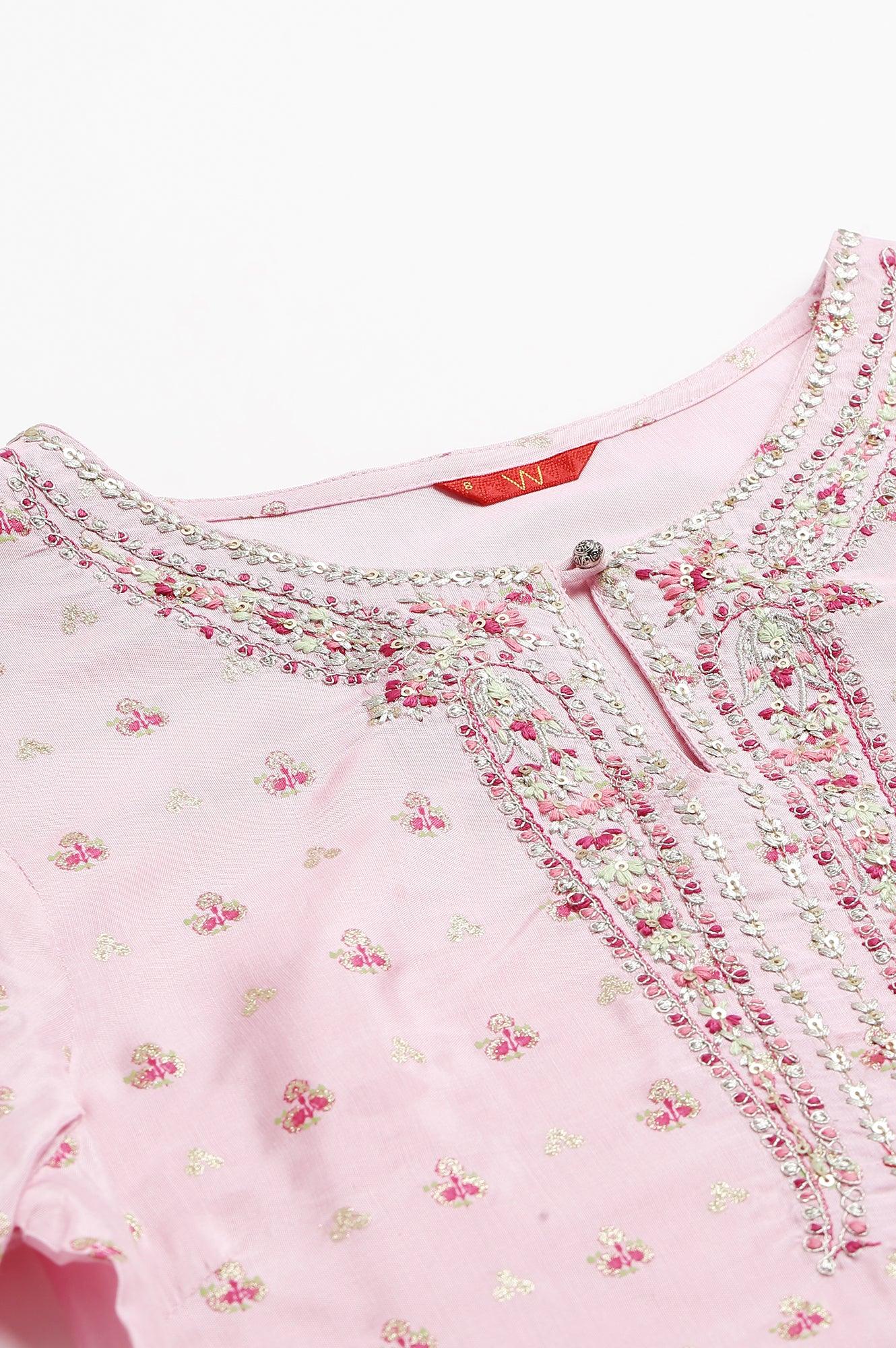 W for Woman Cameo Pink Floral Printed And Embroidered kurta