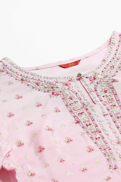W for Woman Cameo Pink Floral Printed And Embroidered kurta