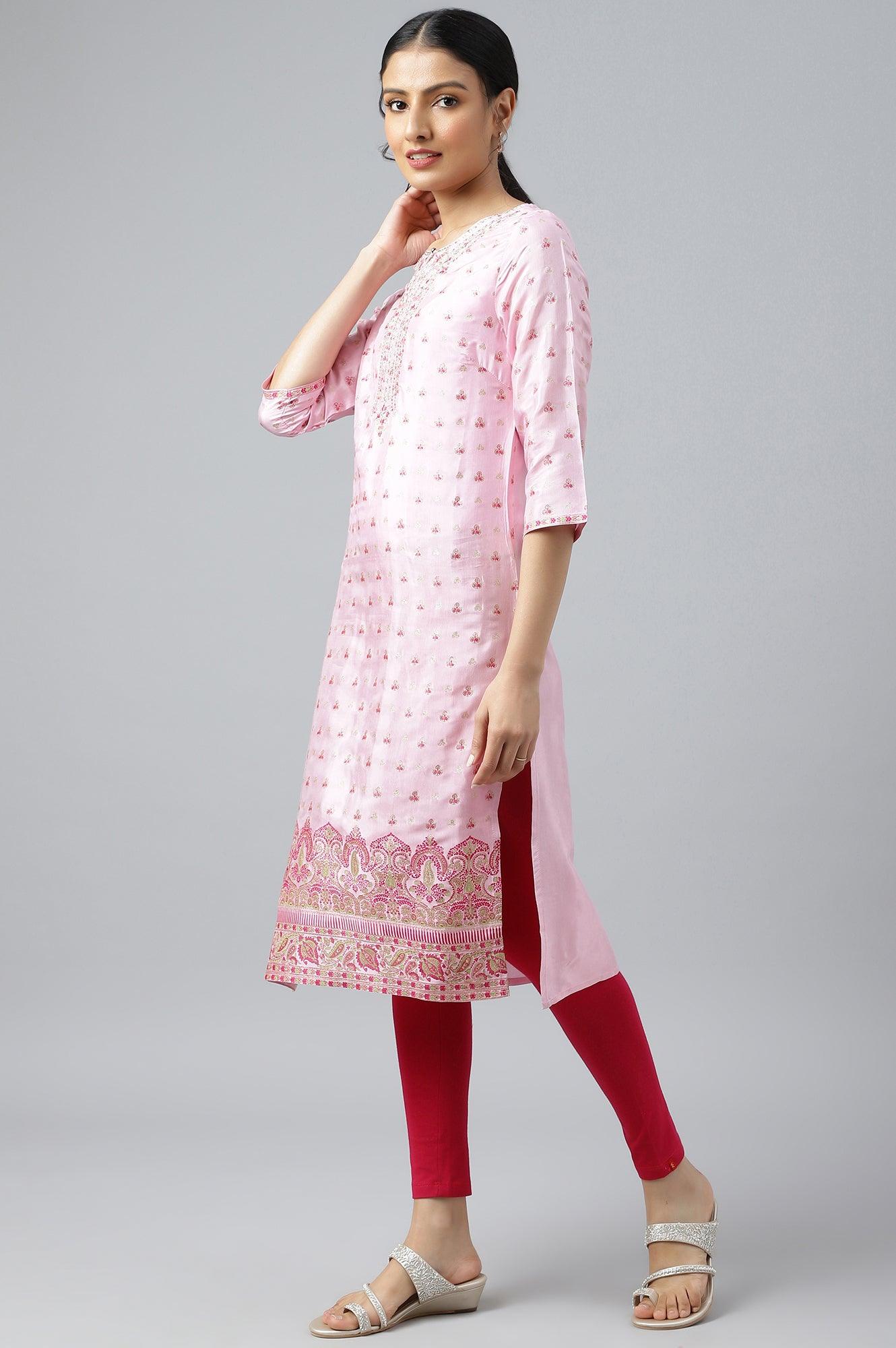 W for Woman Cameo Pink Floral Printed And Embroidered kurta