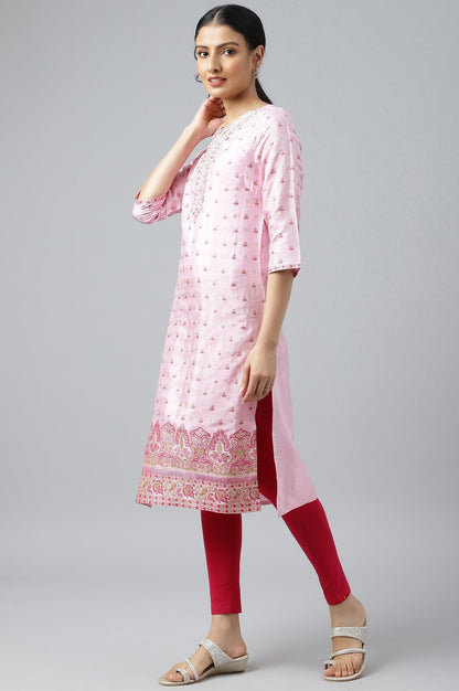 W for Woman Cameo Pink Floral Printed And Embroidered kurta