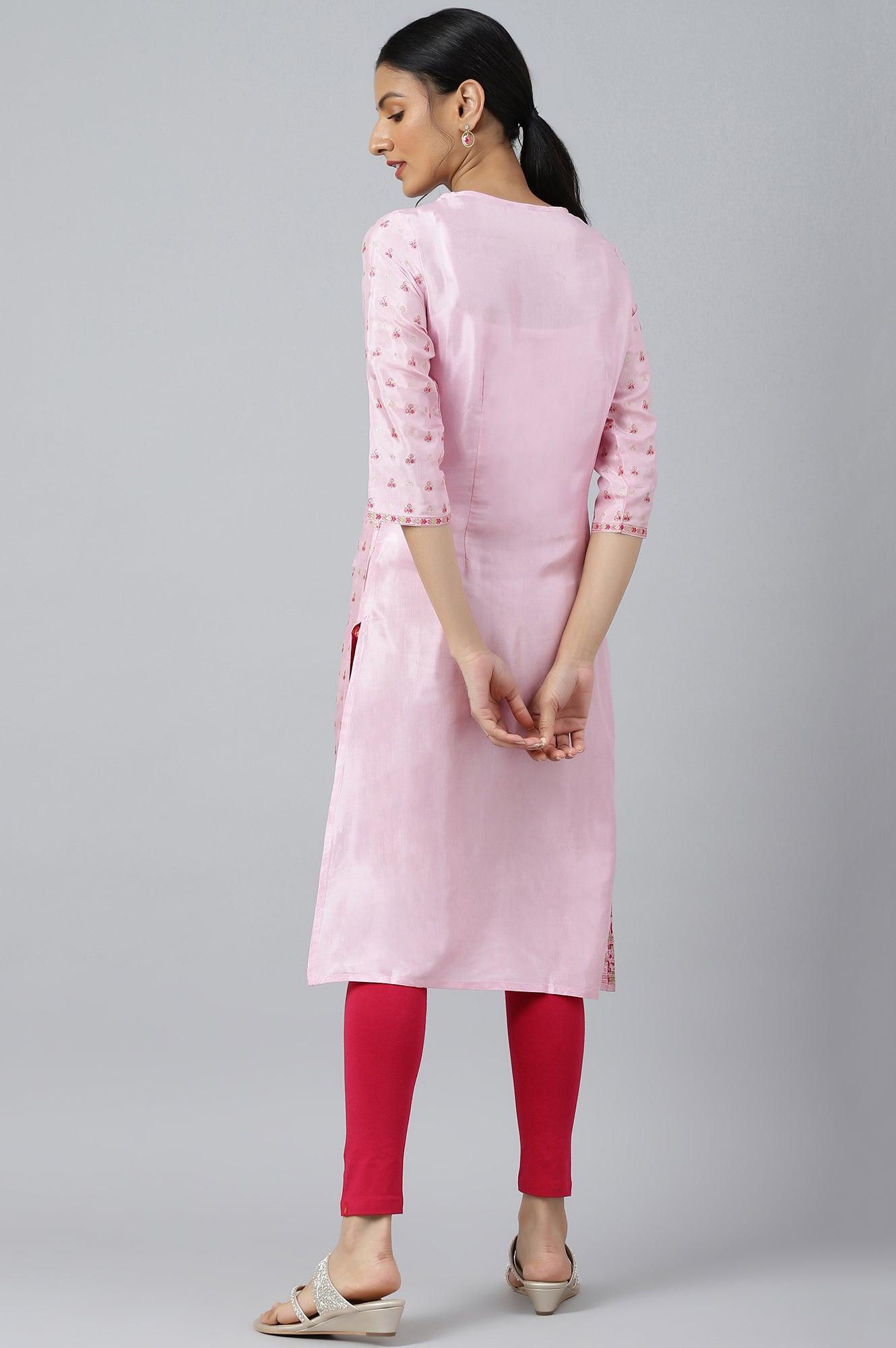 W for Woman Cameo Pink Floral Printed And Embroidered kurta